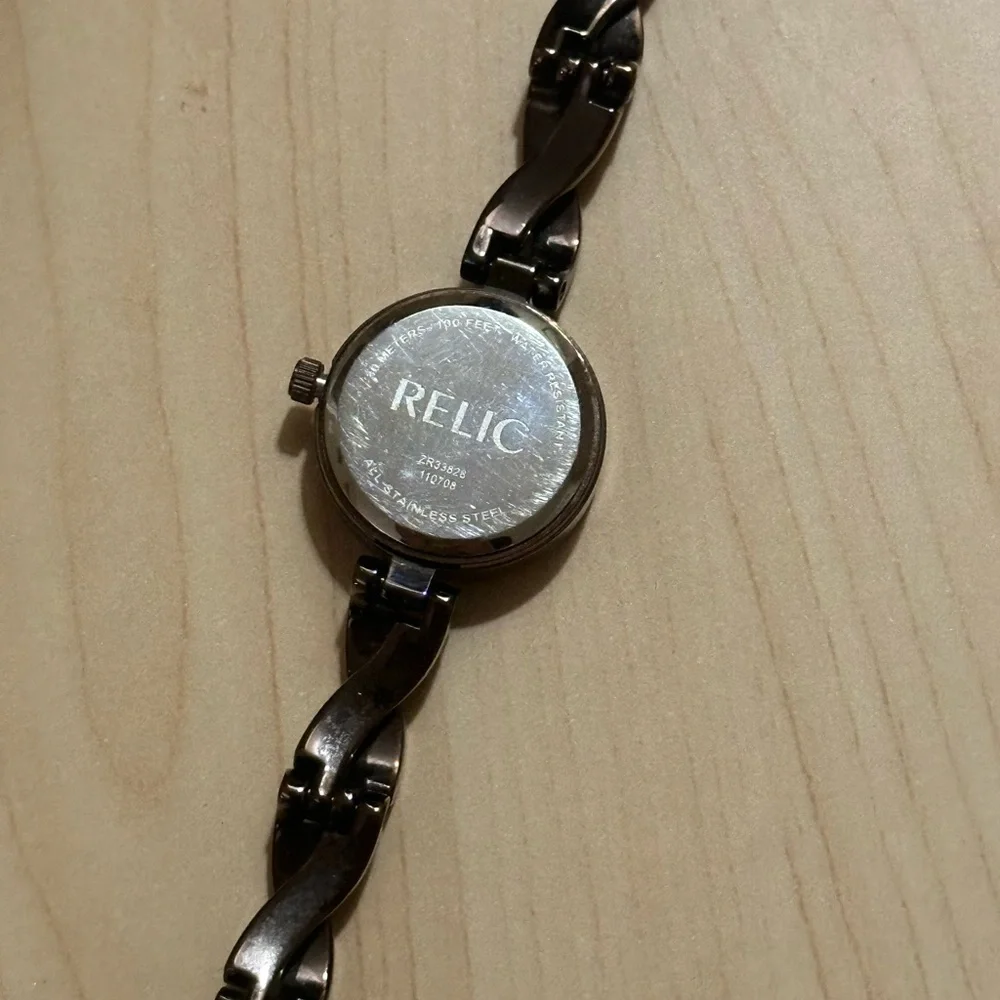 Vintage Brown Tone Metal Relic Watch, Working
